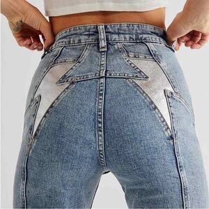 Free People we the free Thunderbird Flare Jeans Silver size 25 Rare